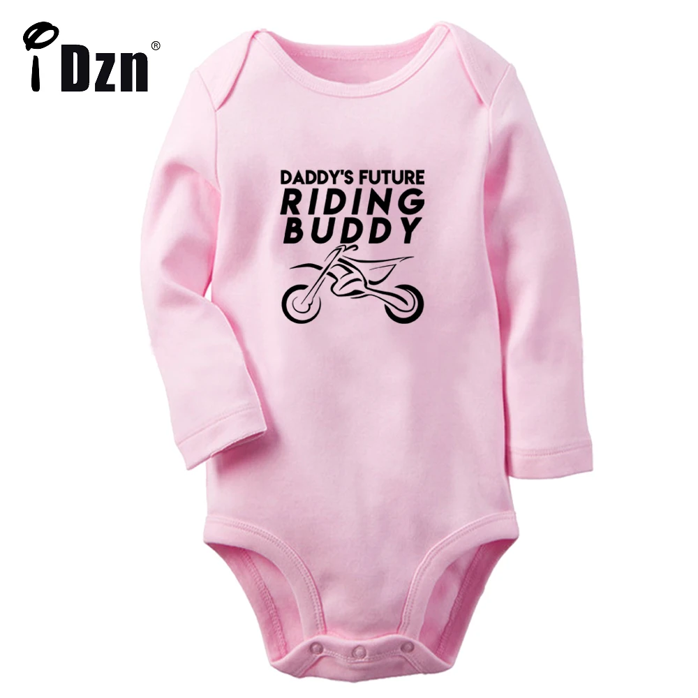 Bodysuit de motocross para bebês meninos e meninas, macacão divertido impresso, macacão recém-nascido bonito, roupas de manga comprida, futuro do papai