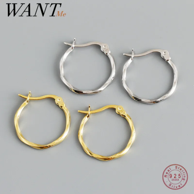 

WANTME 925 Sterling Silver Minimalist Bohemian Twist Circle Earrings for Women Charm European Party Piercing Jewelry Ear Buckle