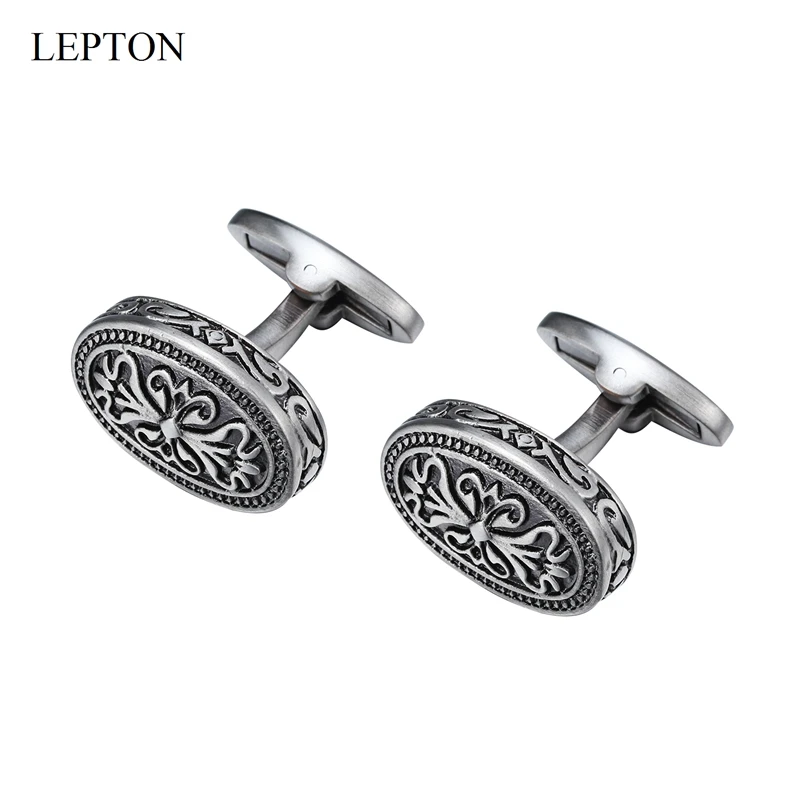 

LEPTON Vintage Cufflinks For Mens Antique Silver Plated Ellipse Cuff Links Groom Wedding Business Best Gifts Cufflink Gemelos