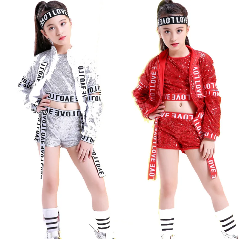 

Children's costumes new sequined jazz dance hip-hop street stage suits female children's dance costumes