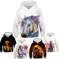 3D Printing Horse Hoodie Autumn Winter Kids Boys Girls Animals Sweatshirts Harajuku Toddler Tracksuit Children Unicorn Pullover