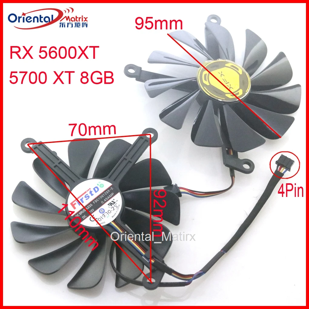 2pcs/lot FDC10U12S9-C 12V 0.45A 95mm 4Wire 4Pin VGA Fan For XFX RX5600 XT RX5700 XT 8GB Graphics Card Cooling Fan