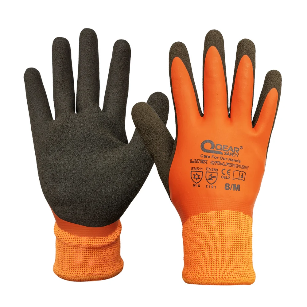 Thermal Work Safety Gloves, Fully Warm Fleece Lining Inside, Water- Proof Rubber Latex Coated,Anti-slip Palm, Winter Use