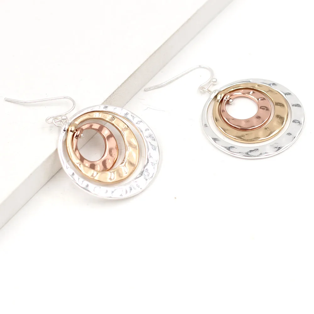 2025 Spring New Trendy Classic 3 Layers Mixed Colors Circle Harmmed Surface Dangle Earrings For Women Girls Fashion Jewelry