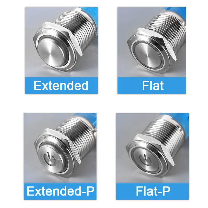 22mm metal push button switch power button LED light Waterproof Flat circular self-lock self-reset button 3v 12v 24v 110v 220v
