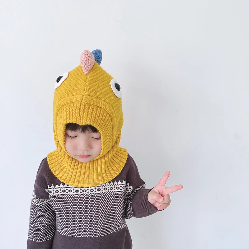 Baby Hats and Scarf One Piece Lovely Cartoon Dinosaur Winter Warm Kids Boys Girls Knitted Caps Children Ear Protection Hat 12 Co