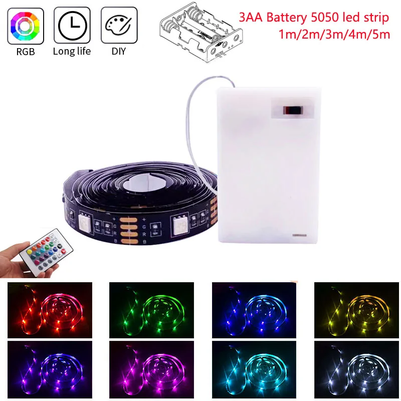 3AA Battery 5V RGB LED Strip 2835 5050SMD Light LED Flexible Remote Controller For TV, Computer, Mirror,Wine cabinet, Wardrobe