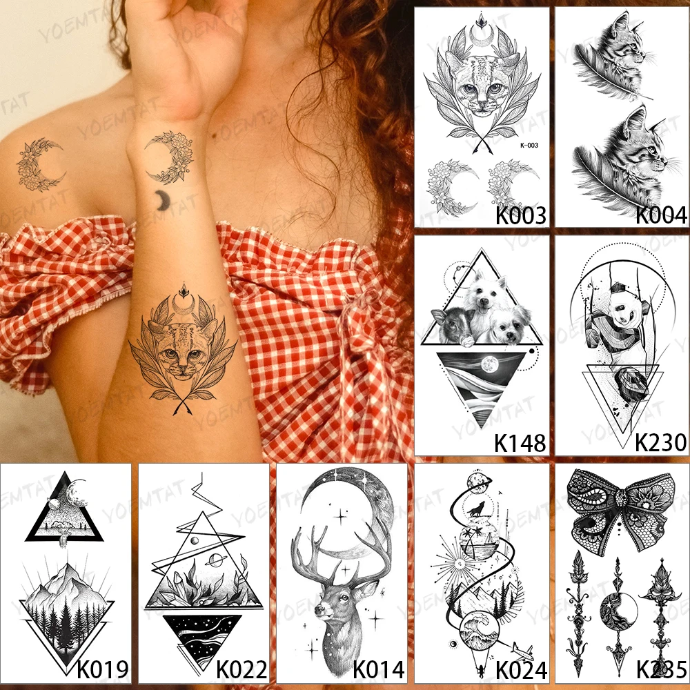 9pcs/Lot Waterproof Temporary Tattoo Sticker Cat Dog Panda Animal Feather Flash Tatoo Woman Rabbit Arrow Body Art Fake Tatto Man