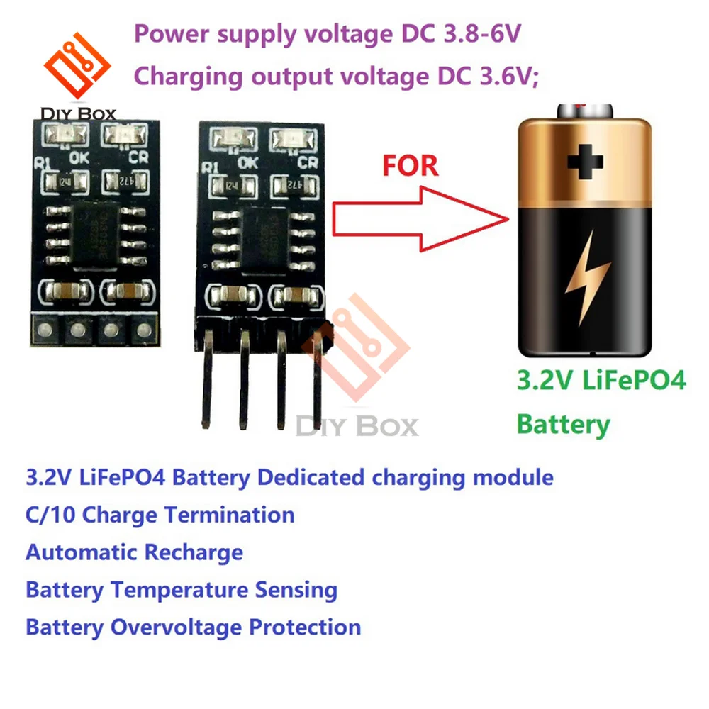 Dedicated 3.2V LiFePO4 Battery Charger Module 3.6V 1A CV/ CC wtih Overvoltage Protection Automatic Recharge Low-Power Sleep Mod