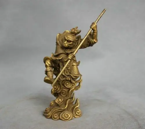 Rare China Myth Bronze Sun Wukong Monkey King Hold Stick Fight Statue