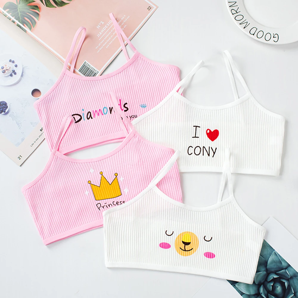 Cotton Young Girls Training Bra Kids Vest Teens Teenage Underwear Children Bras 4Pcs/lot