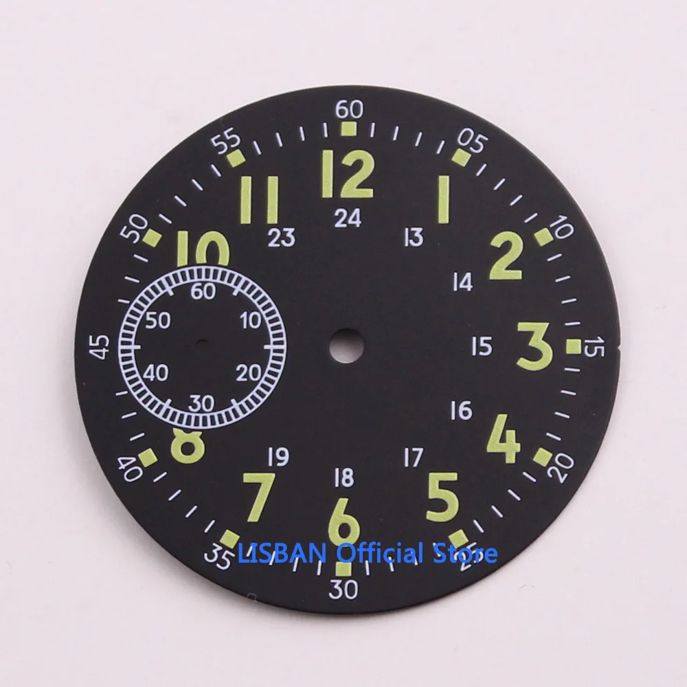 38.9mm Black Sterile Dial Luminous Watch Dial fit 6497 st3600 Hand Winding Movement mens Watch Parts