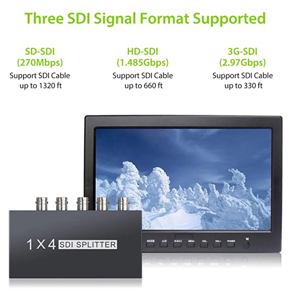 SDI Splitter 1x4 3G-SDI HD-SDI SD-SD 1 na 4 wyjście multimedialny Split SDI Extender wspornik adaptera 1080P wideo telewizyjne do projektora