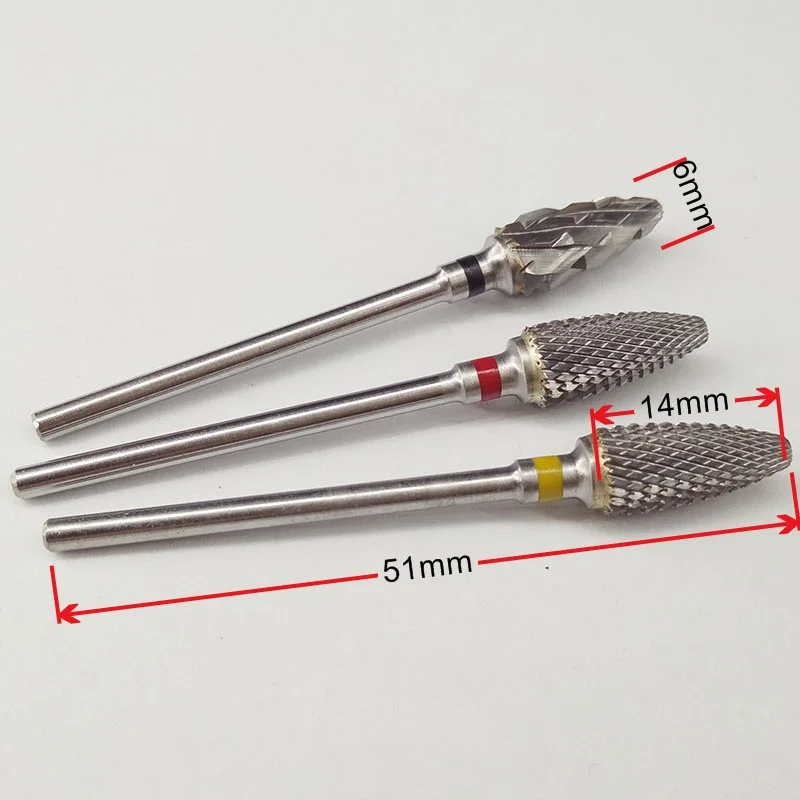 Hot 51mm Design 6.0 Flame Bit Shape Carbide Nail Drill Bit Electric Nail File Drill Bit Coarse Carbide Drill Nail Art Tool,3 siz