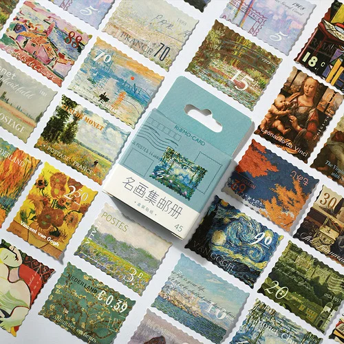 MOHAMM 45 PCS Vintage Van Gogh Monet World Famous Painting Collection Decorative Stickers for Scrapbooking DIY Sealing Crafts