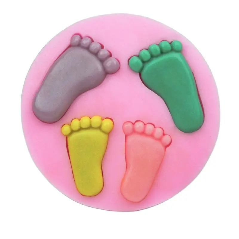 Cute Silicone Baby Foot Mold For Cake Decoration Fondant 3D Feet Mould Moldes De Silicone Baking Pink Cake Decorating Tools