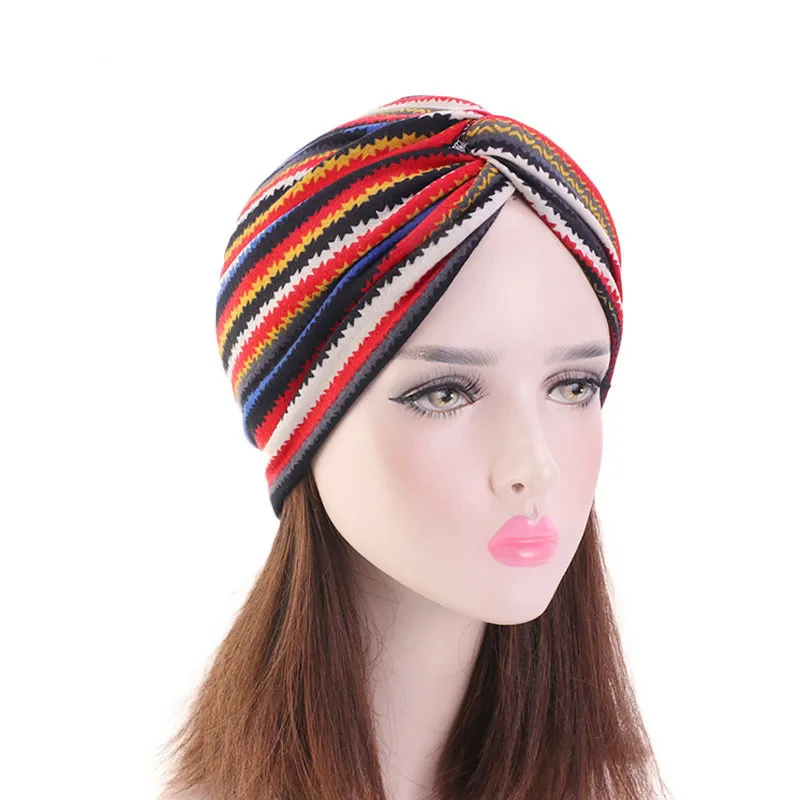 Muslim Women Stretch Cotton Knotted Turban Hat Cancer Chemo Beanies Cap Head Wrap Plated Headwear Hair Accessories