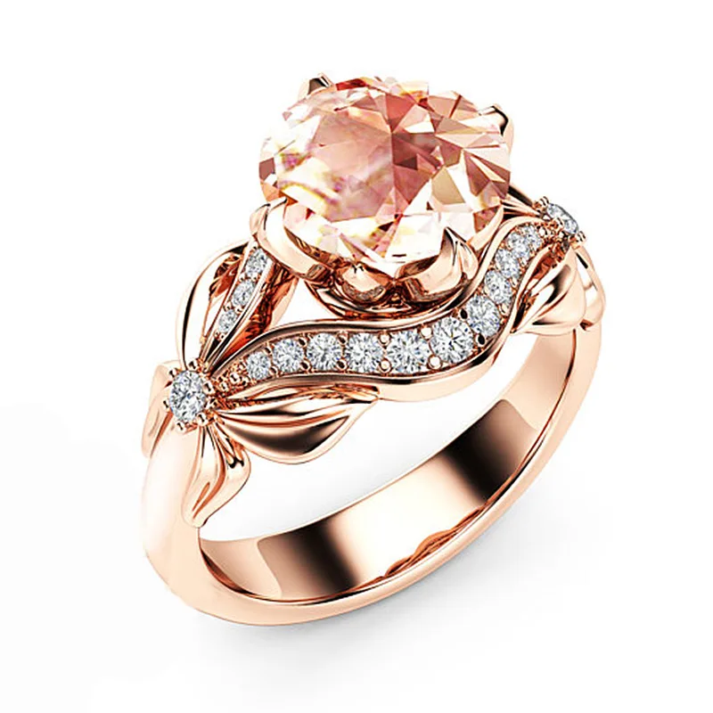 Anel de casamento com pedras preciosas de ouro rosa para mulheres, joias com diamantes, ouro rosa 18k, topázio puro bague vintage