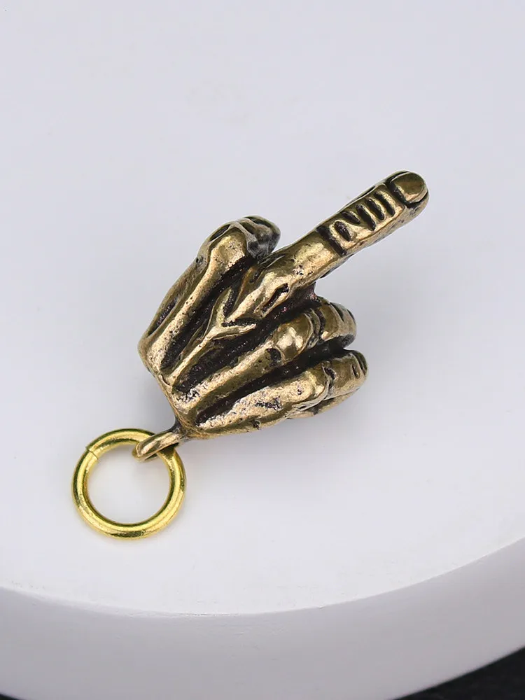 Metal Brass Raised Middle Finger Up Shape Keychain Pendant Jewelry Punk Rock Men Fashion Car Key Chain Ring Hanging Hand Keyring