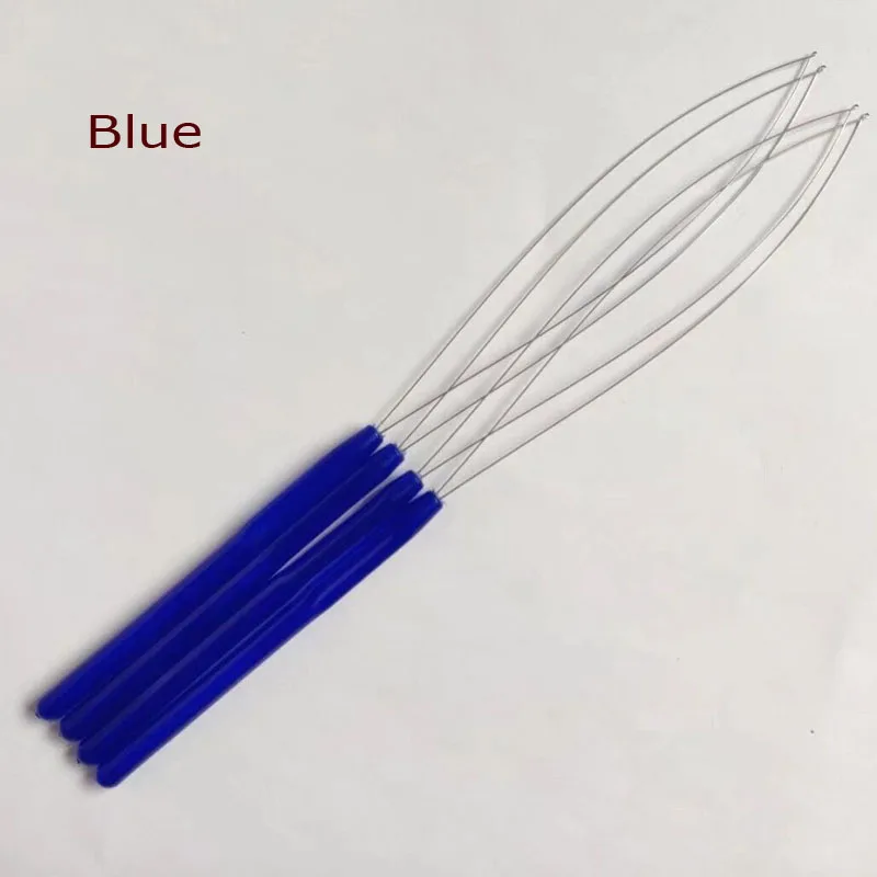 5pcs Hair Extensions Loop Needle Threader Plastic Handle Wire Pulling Hook Tool for Silicone Microlink Beads and Feathers