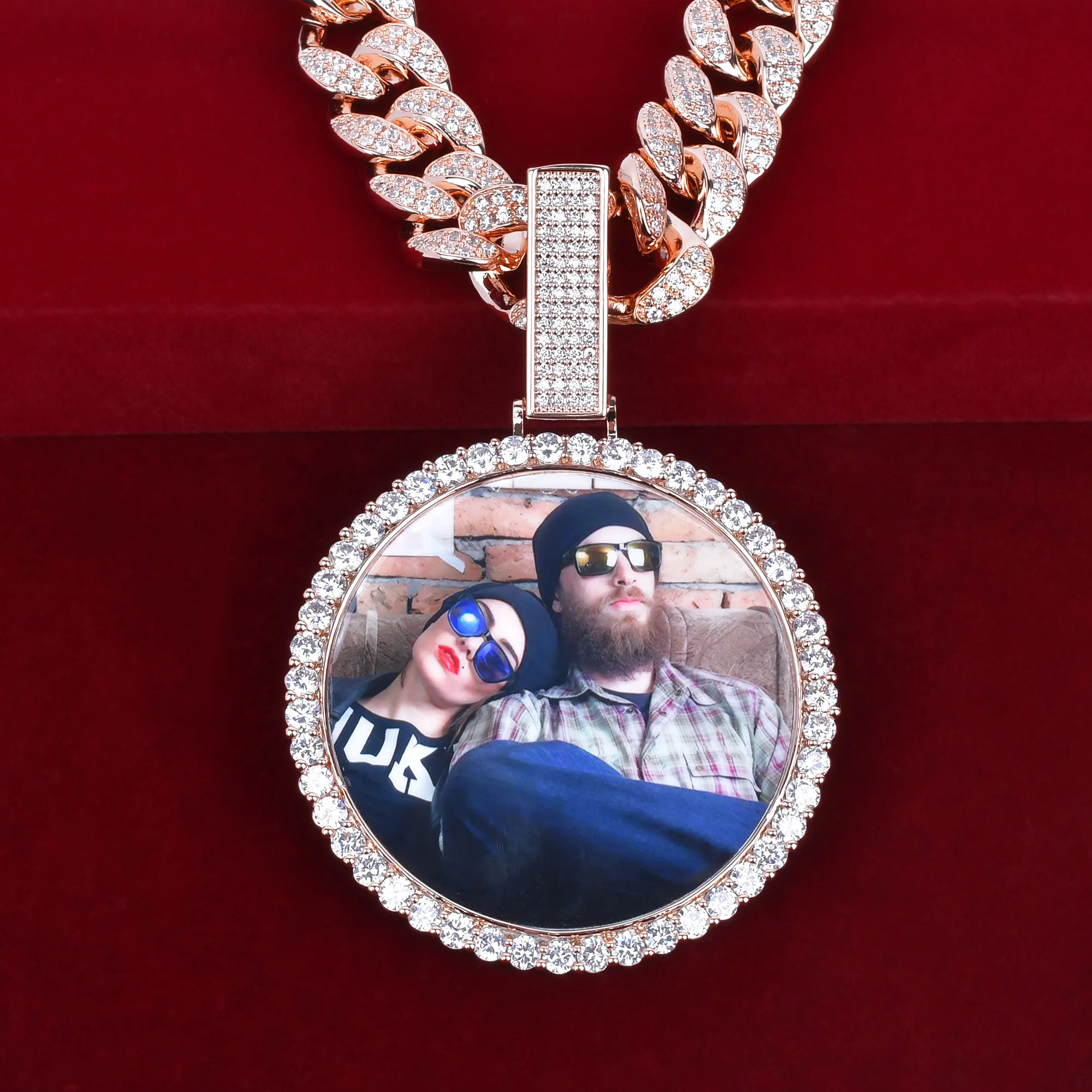 Imagem -05 - Aokaishen Custom Photo Necklace para Homens Imagem Personalizada Medalhões Pingente Real Banhado a Ouro Hip Hop Jóias 2023 Tendência Presente