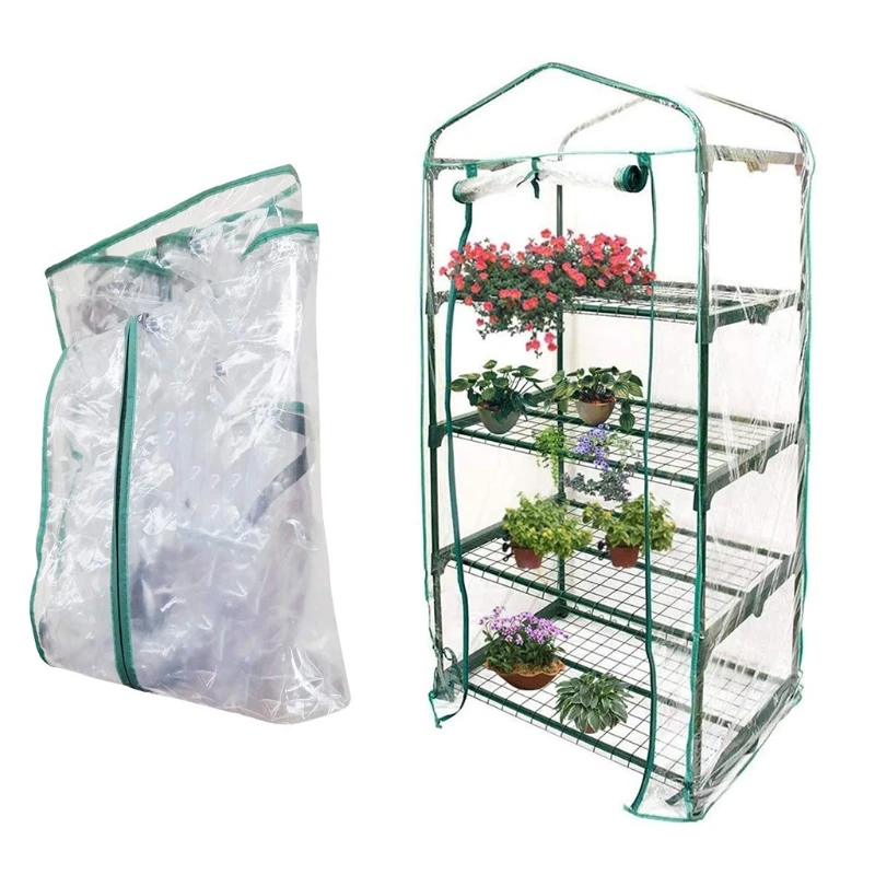 2024 New 2/3/4/5 Tier Greenhouse PVC Cover wih Roll-Up Zipper Door Plant Grow Bags Foldable Transparent Tent Planting Supplies