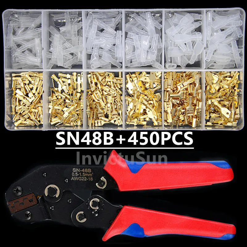 2.8/4.8/6.3mm universal spring plug wire crimped crimping hand tool connection Terminals Electrical Insulated Assortment SN-48B