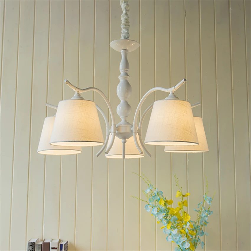 Mediterranean style fabric chandeliers lights bedroom living room dining room American iron lamps white hanging lights lighting