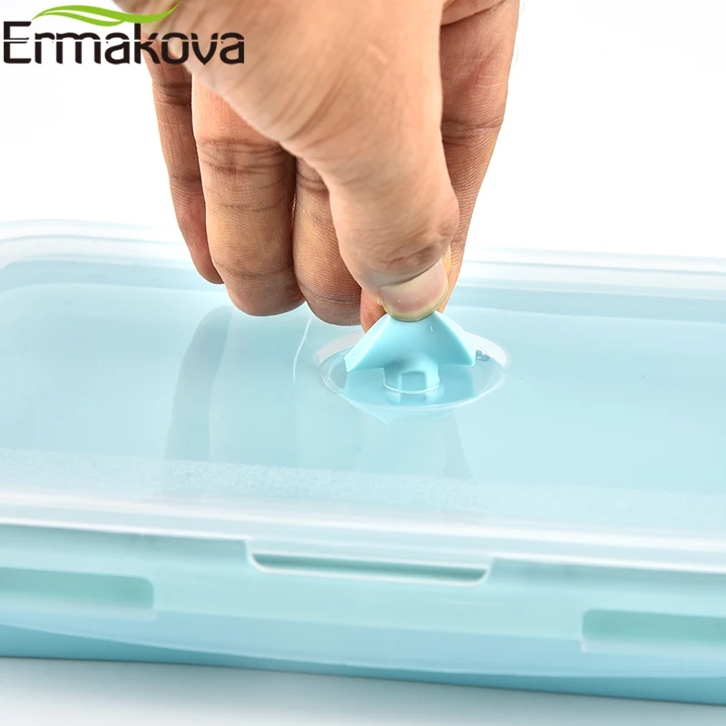 ERMAKOVA Silicone Heat-Resistant Folding Food Storage Container Box Collapsible Lunch Box Bento Box with Airtight Plastic Lid