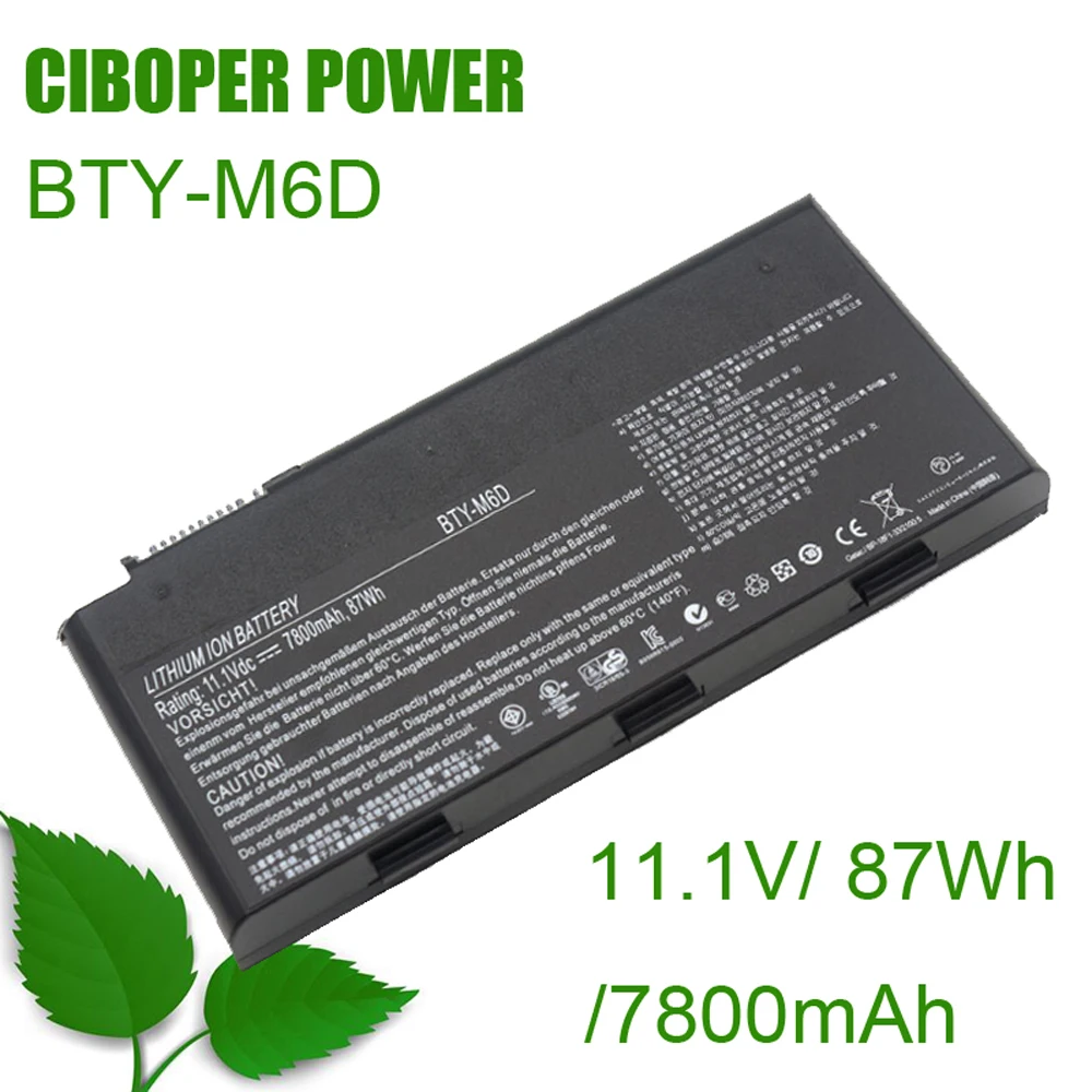 

CP Original Laptop Battery BTY-M6D 11.1V/87Wh/7800mAh For GT60 GT70 GX780R GX680 GX780 GT780R GT660R GT663R GX660 GT680R GT783R