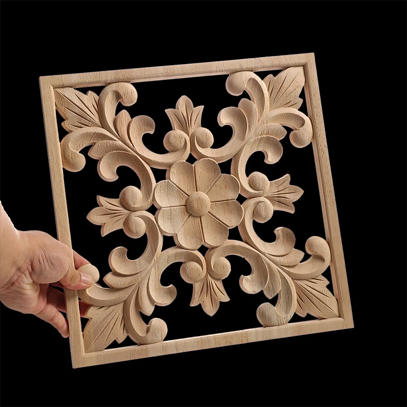 Wood Applique Wood Furniture Decoration Wood Decal Unpainted Onlay Flower Long Wooden Walls Home Decoration Window Decoration