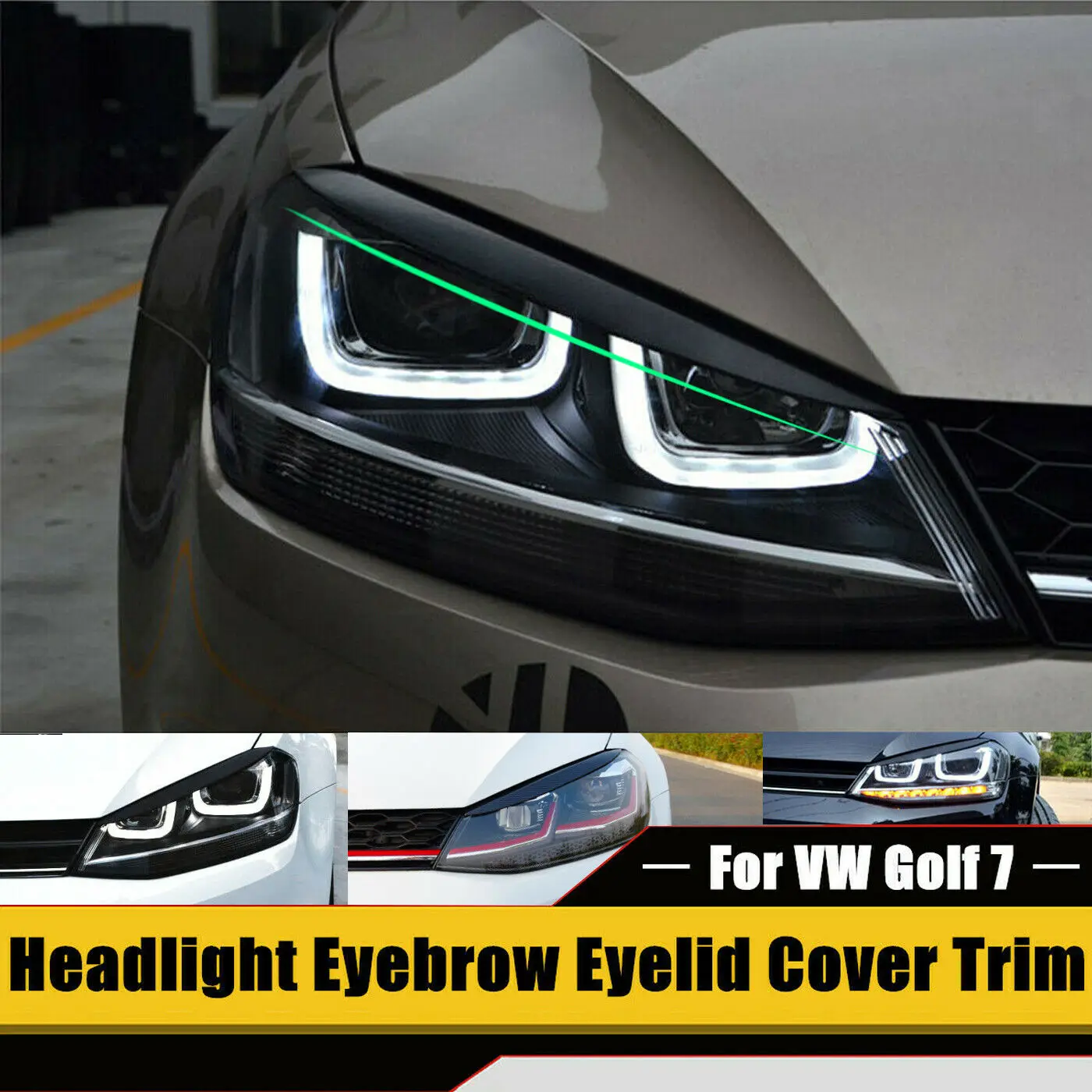 

For VW Golf 7 GTI GTD R MK7 2013-2018 Glossy Black Headlight Eyebrow Eyelids Cover car modification
