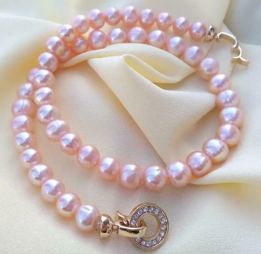 Elegant 9-10mm South Sea Gold Pink Pearl Necklace 18inch Free Shipping At Party