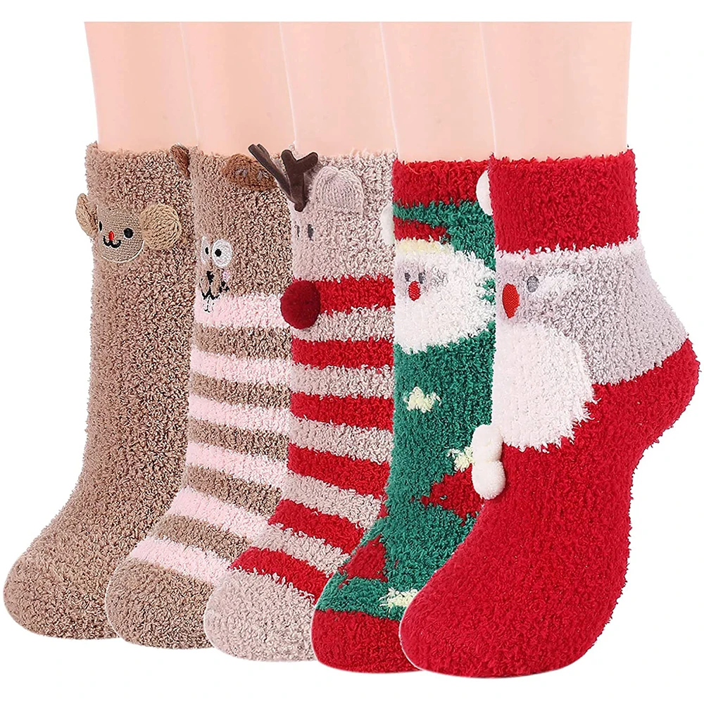 AZUE Funny Socks Christmas Cartoon Winter Women Cotton Slippers Home Socks Plush Velvet Slippers Socks Fluffy Warm Sock For Gift