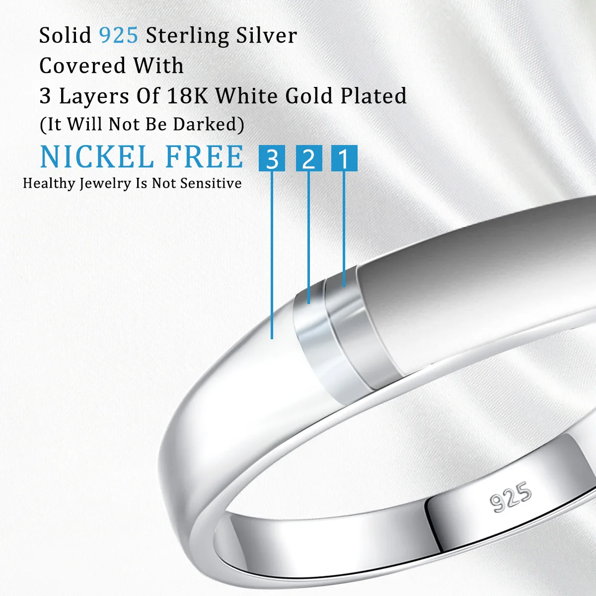 925 Silber Mehrschichtige Stapelringe für Damen, Herren und Paare, Verlobungsschmuck, Wasserfester Fingerring mit Blauem Korund – Detail 9