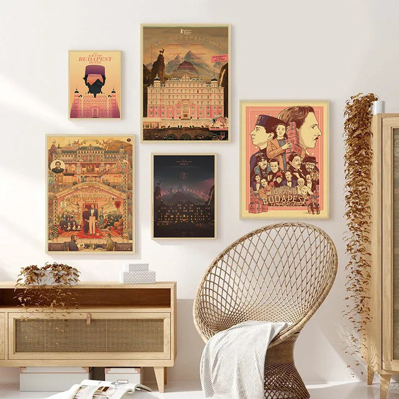Grand Budapest Hotel Vintage Classic Movie Kraft Paper Poster and Prints Wall Art Pictures for Living Room Decoration