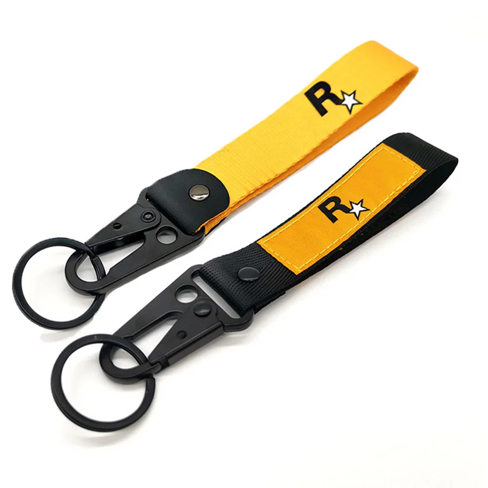 Auto Motorcycle Nylon Key Strap Embroidery Lanyard Keyring For Rockstar Game GTA 5 Fans Keychain Accessories