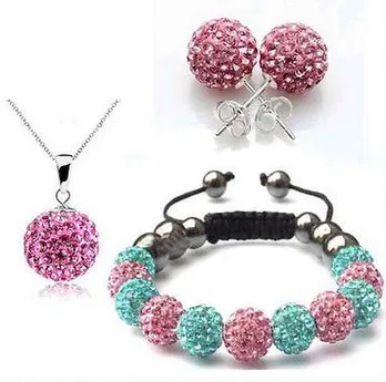 Factory  price   t5rdf CZ Disco Ball Beads Crystal  Set Bracelet Earring  fashion women Gift jewelry New Style