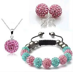 Factory price t5rdf CZ Disco Ball Beads Crystal Set Bracelet Earring fashion women Gift jewelry New Style