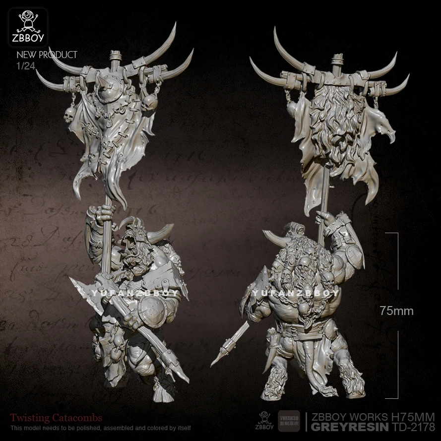 

75mm Resin Figure Kits Minotaur warrior carrying a flag resin model self-assembled TD-2178