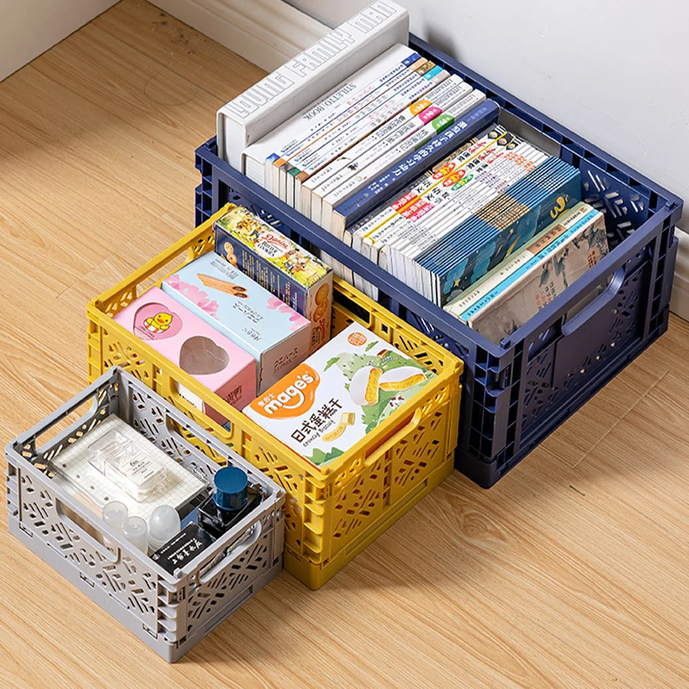 

Folding Collapsible Storage Crate Box Stackable Kitchen Warehouse Baskets Desktop Cosmetic Sundries Fruit Toys Food Bin Box