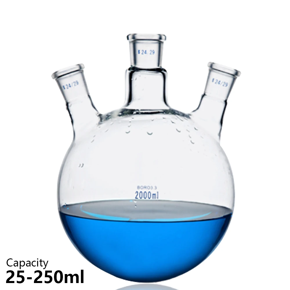 Inclined three mouth flask 25-250ml Chemical experimental reactor Three neck flask Round bottom spherical distillation flask