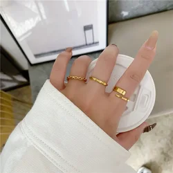 YUN RUO Simple Fashion 18K Gold Color Titanium Steel Wave Open Ring Korean Personality Geometric Tail Rings Female Never Fade
