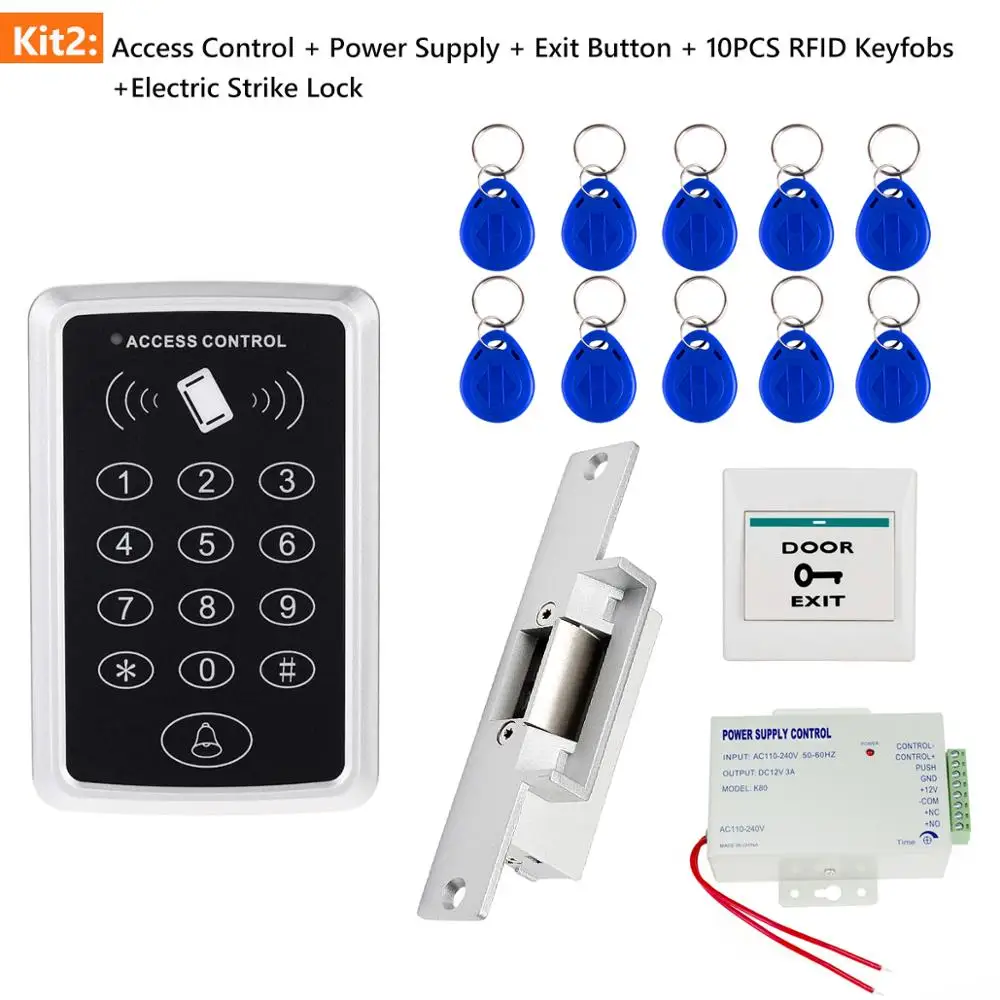 

Door Access Control System RFID Access Control Controller Kits KeyPad + Power Supply+ Magnetic Lock Strike Dorp Locks for Home