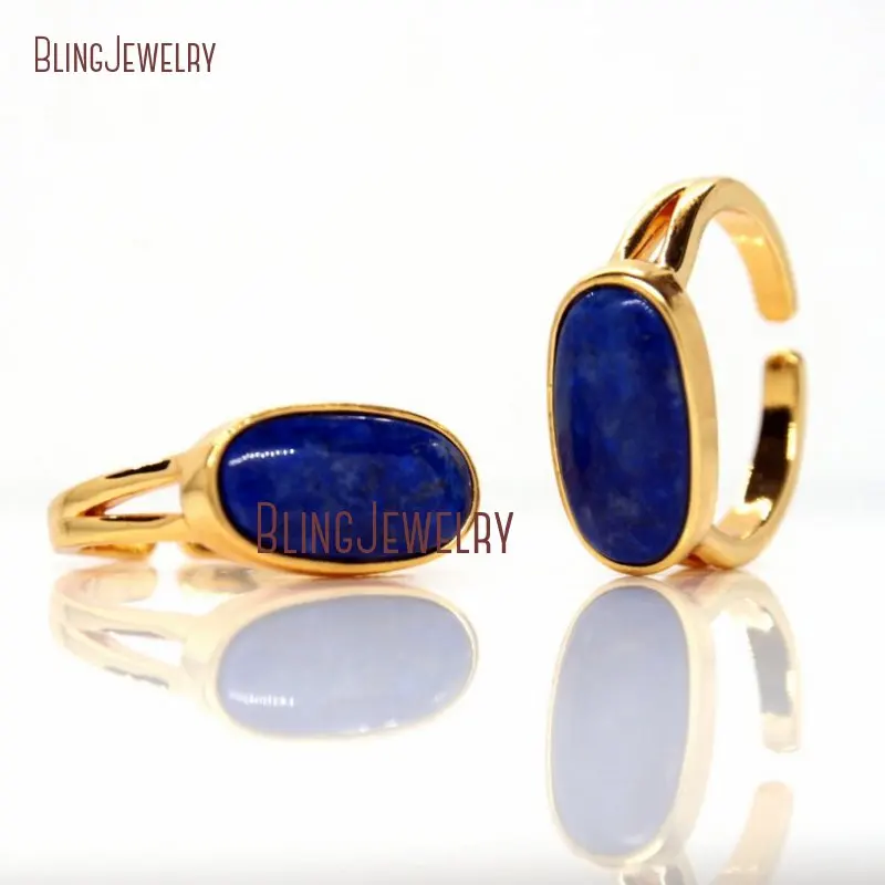 Royal Blue Stone Lapis Lazuli  Bezel Adjustable Band Ring RM28237