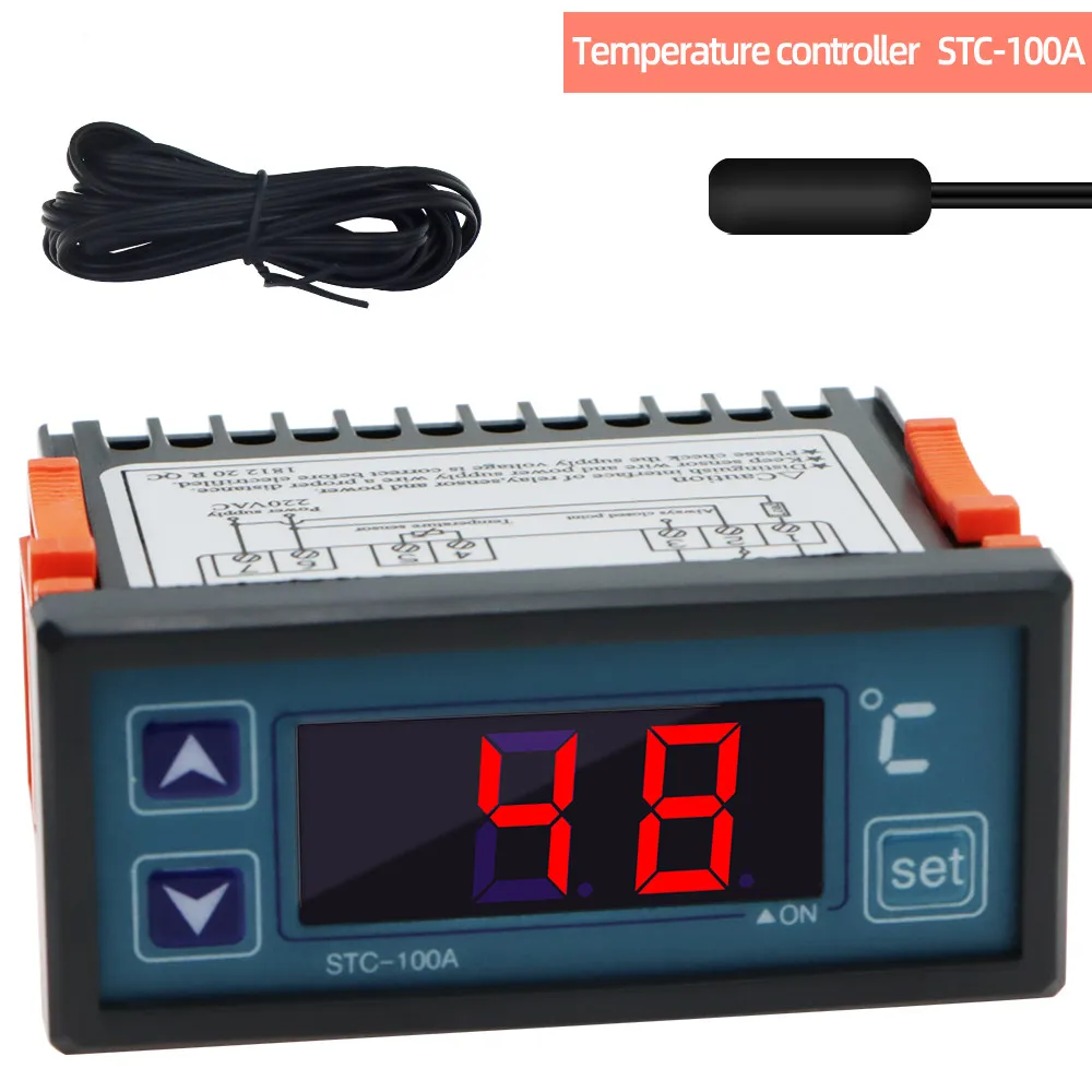 STC-100A Thermostat Temperature Controller Thermoregulator Hygrometer Heat Refrigerator Cooling Regulator 2M NTC Sensor AC 220V