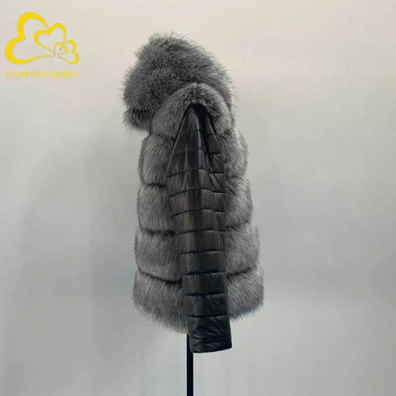 FANPUGUIZHEN Abrigo de piel sintética grueso y cálido de talla grande para mujer, chaqueta con capucha y cremallera, ropa de abrigo de invierno de manga larga extraíble