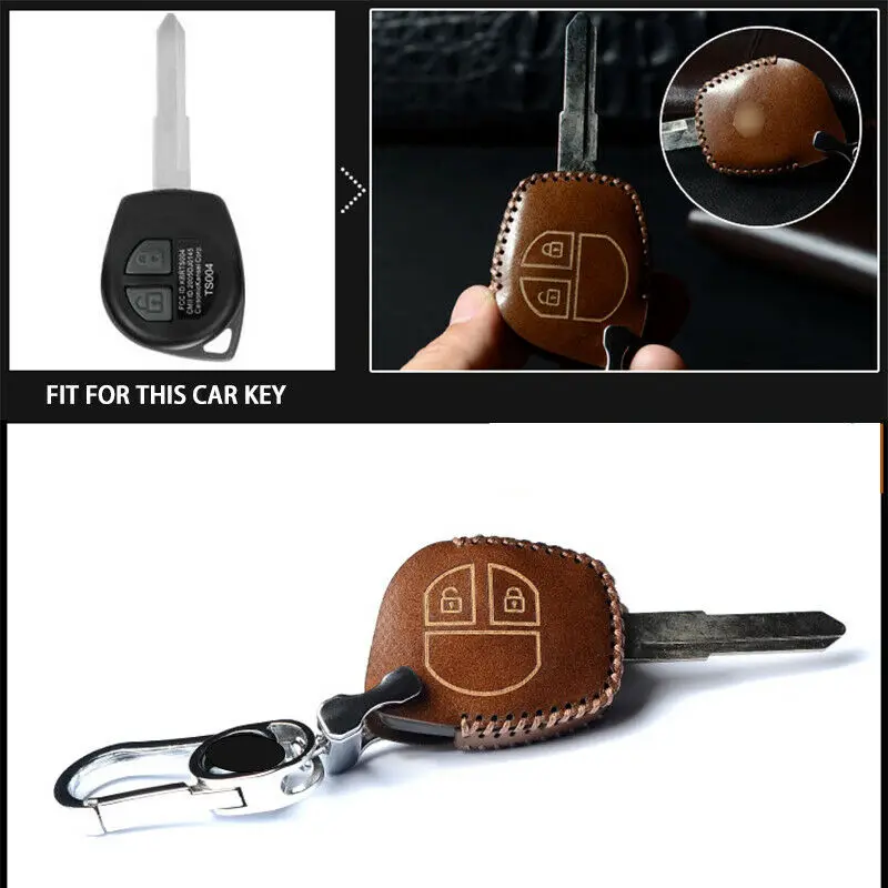 

2 Buttons Vintage Leather Car Remote Key Fob Case Cover Holder For Suzuki Grand Vitara Swift Liana