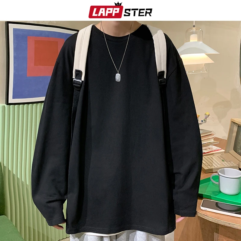 LAPPSTER Men Oversized Graphic Harajuku Long Sleeve T-shirts 2023 Mens Vintage Korean Fashion T Shirts Male Streetwear Tshirt