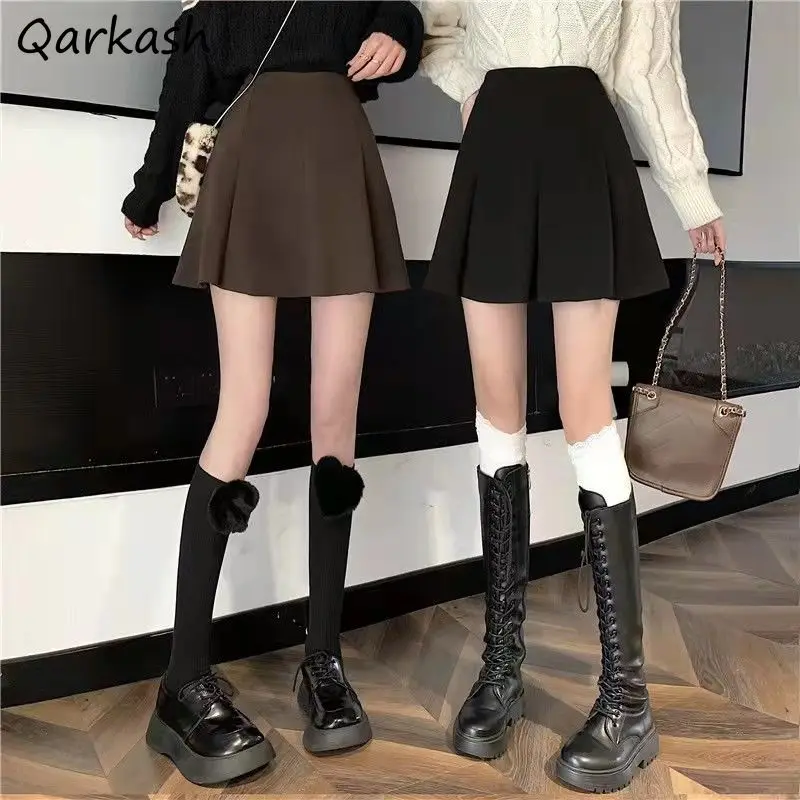 Mini Skirts Women Pleated Empire JK Students All-match Simple Solid Stylish Vintage Hot Sale Newest Y2K Teens Tender Basic Ins